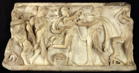 Fragment of a Sarcophagus Depicting Satyrs and a Maenad